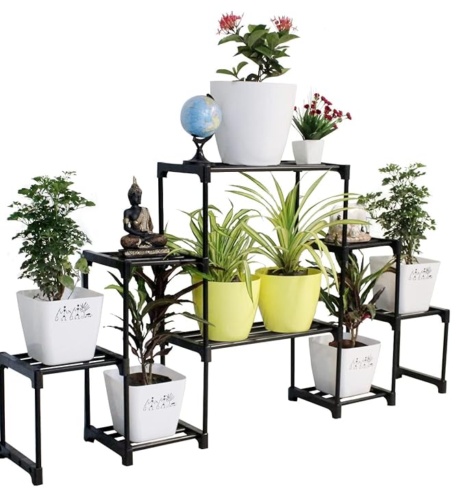 black pot plant stand Keeva 8 Step Long Plant Stand (Black) For Balcony, Living Room, Flower