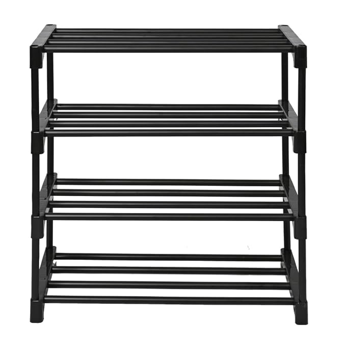 Keeva Multipurpose Rustproof PVC Plastic Shoe Rack for Home/Office, Foldable Storage Stand | Easy to Move & Assemble, Upto 10 Shoe Pair (4 Shelves, Black,Blue)