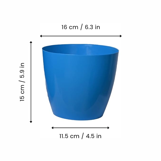 Keeva 6 Pcs 16 cm Plastic Glossy Round Planter for Home Garden | Garden and Home Decor Planter | Plastic Round Pot with 1 KG Polestar Organic Compost (Multiple Colors)