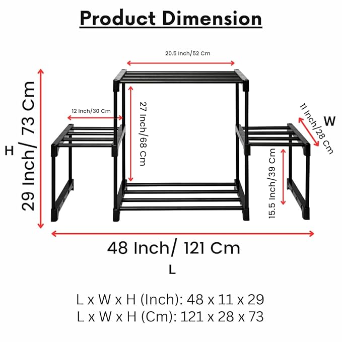 Keeva 4 Step Long Metal Plant Stand For Balcony, Living Room, Flower Pot Gamla Stand Indoor/Outdoor, Planter Stand For Decor