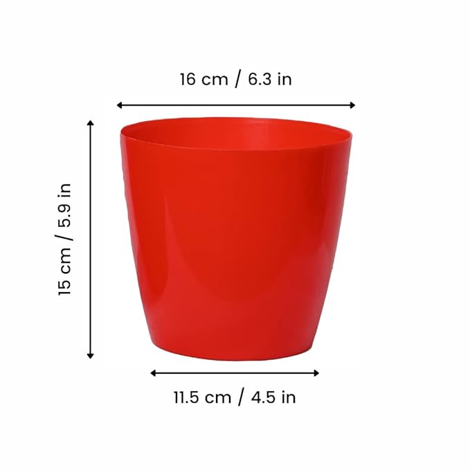 Keeva 6 Pcs 16 cm Plastic Glossy Round Planter for Home Garden | Garden and Home Decor Planter | Plastic Round Pot with 1 KG Polestar Organic Compost (Multiple Colors)