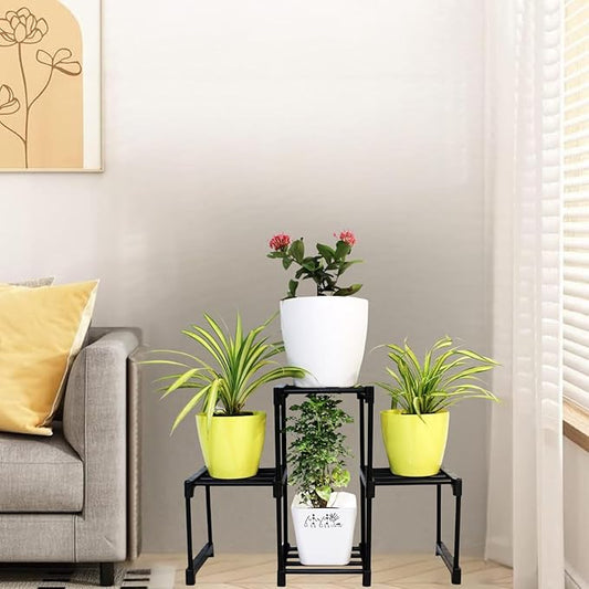 Keeva 4 Step Metal Plant Stand for Balcony Living Room Indoor Outdoor Plant Stand Foldable Display Rack Storage Rack for Patio Garden Yard