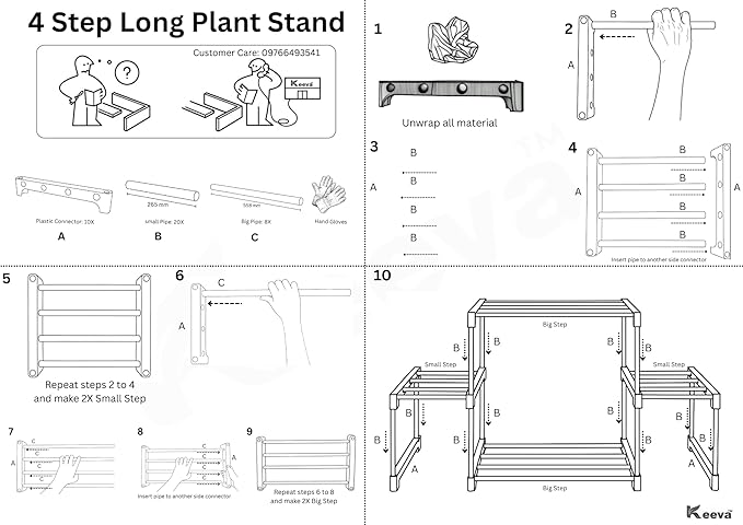 Keeva 4 Step Long Metal Plant Stand For Balcony, Living Room, Flower Pot Gamla Stand Indoor/Outdoor, Planter Stand For Decor