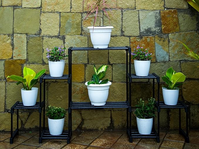 Keeva 8 Step Long Plant Stand (Black) For Balcony, Living Room, Flower Pot Gamla Stand Indoor/Outdoor, Planter Stand For Decor