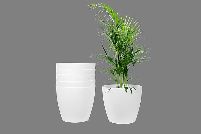 Keeva 6 Pcs 16 cm Plastic Glossy Round Planter for Home Garden | Garden and Home Decor Planter | Plastic Round Pot with 1 KG Polestar Organic Compost (Multiple Colors)