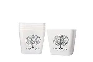 Keeva Plastic Pot - 15 CM, Pack of 6 with Polestar Organic Compost 1 Kg (White)