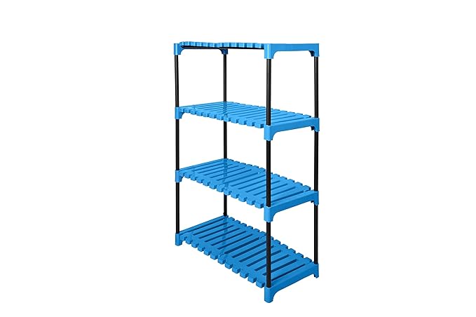 Keeva 4-Tier Multipurpose Plastic & Metal Storage Rack for Home, Kitchen, Shoes, Books & Toys | DIY Assembly | Lightweight & Durable Organizer (4 Step, Blue)