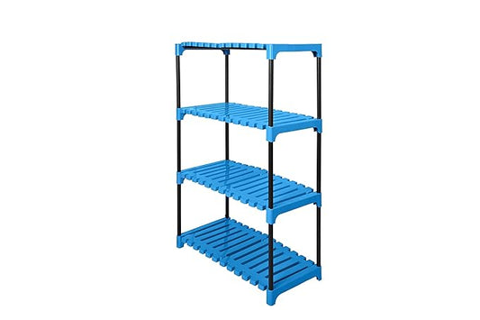 Keeva 4-Tier Multipurpose Plastic & Metal Storage Rack for Home, Kitchen, Shoes, Books & Toys | DIY Assembly | Lightweight & Durable Organizer (4 Step, Blue)