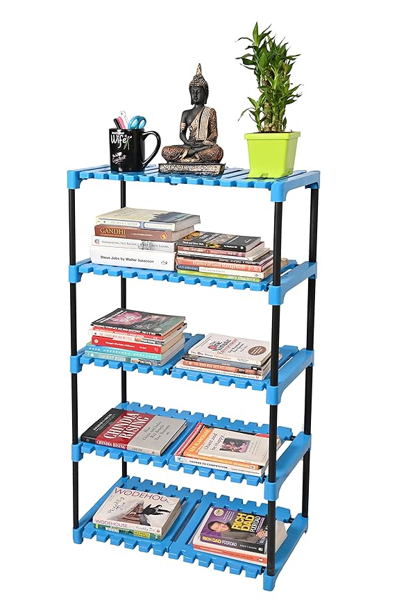 Keeva Multipurpose Plastic & Metal Storage Rack for Shoes Stand, Kids Rack, Cloth Rack, Book Shelves, Books Rack, Book Shelf, Kitchen Storage Rack, Multipurpose Rack (5 Step, Blue)