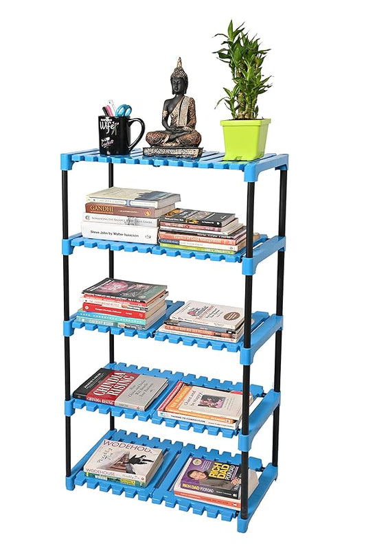 Keeva Multipurpose Plastic & Metal Storage Rack for Shoes Stand, Kids Rack, Cloth Rack, Book Shelves, Books Rack, Book Shelf, Kitchen Storage Rack, Multipurpose Rack (5 Step, Blue)