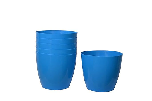 Keeva 6 Pcs 16 cm Plastic Glossy Round Planter for Home Garden | Garden and Home Decor Planter | Plastic Round Pot with 1 KG Polestar Organic Compost (Multiple Colors)