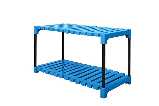 Keeva Multipurpose Plastic & Metal Storage Rack for Shoes Stand, Kids Rack, Cloth Rack, Book Shelves, Books Rack, Book Shelf, Kitchen Storage Rack (2 Step, Blue)
