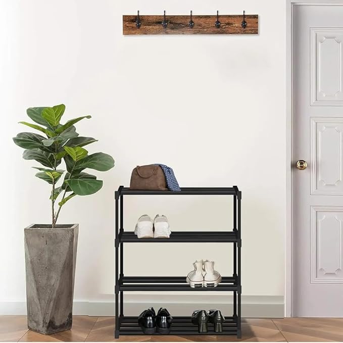 Keeva Multipurpose Rustproof PVC Plastic Shoe Rack for Home/Office, Foldable Storage Stand | Easy to Move & Assemble, Upto 10 Shoe Pair (4 Shelves, Black,Blue)