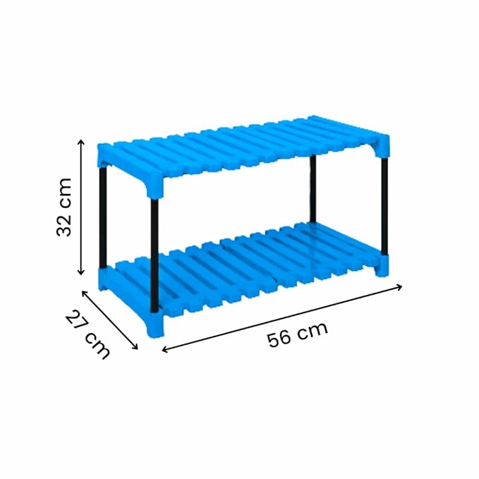 Keeva Multipurpose Plastic & Metal Storage Rack for Shoes Stand, Kids Rack, Cloth Rack, Book Shelves, Books Rack, Book Shelf, Kitchen Storage Rack (2 Step, Blue)