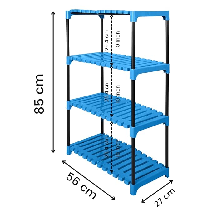 Keeva 4-Tier Multipurpose Plastic & Metal Storage Rack for Home, Kitchen, Shoes, Books & Toys | DIY Assembly | Lightweight & Durable Organizer (4 Step, Blue)