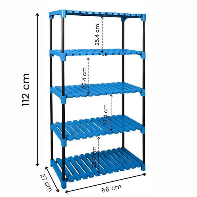 Keeva Multipurpose Plastic & Metal Storage Rack for Shoes Stand, Kids Rack, Cloth Rack, Book Shelves, Books Rack, Book Shelf, Kitchen Storage Rack, Multipurpose Rack (5 Step, Blue)