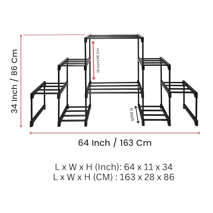Keeva 8 Step Long Plant Stand (Black) For Balcony, Living Room, Flower Pot Gamla Stand Indoor/Outdoor, Planter Stand For Decor