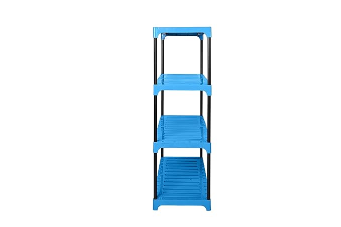 Keeva 4-Tier Multipurpose Plastic & Metal Storage Rack for Home, Kitchen, Shoes, Books & Toys | DIY Assembly | Lightweight & Durable Organizer (4 Step, Blue)