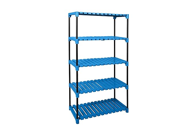 Keeva Multipurpose Plastic & Metal Storage Rack for Shoes Stand, Kids Rack, Cloth Rack, Book Shelves, Books Rack, Book Shelf, Kitchen Storage Rack, Multipurpose Rack (5 Step, Blue)