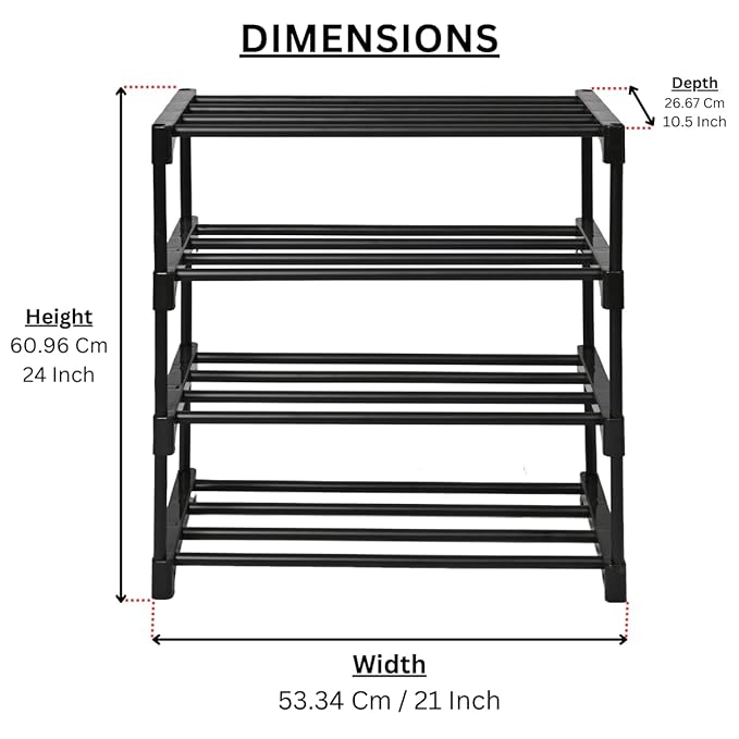 Keeva Multipurpose Rustproof PVC Plastic Shoe Rack for Home/Office, Foldable Storage Stand | Easy to Move & Assemble, Upto 10 Shoe Pair (4 Shelves, Black,Blue)