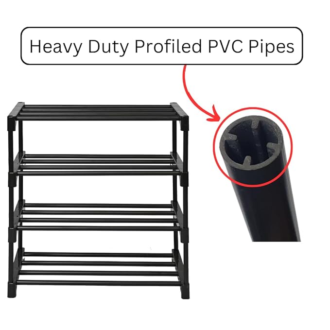 Keeva Multipurpose Rustproof PVC Plastic Shoe Rack for Home/Office, Foldable Storage Stand | Easy to Move & Assemble, Upto 10 Shoe Pair (4 Shelves, Black,Blue)