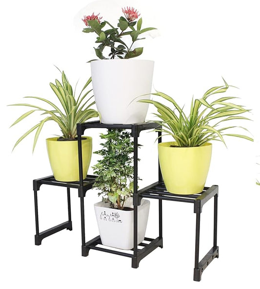 Keeva 4 Step Metal Plant Stand for Balcony Living Room Indoor Outdoor Plant Stand Foldable Display Rack Storage Rack for Patio Garden Yard