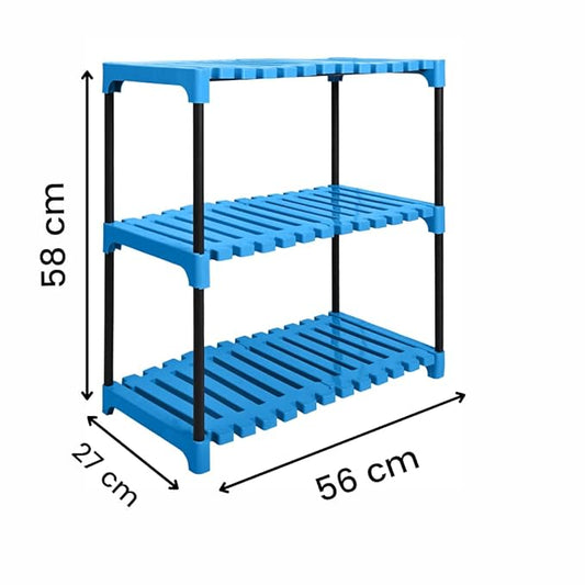 Keeva Multipurpose Plastic & Metal Storage Rack for Shoes Stand, Kids Rack, Cloth Rack, Book Shelves, Books Rack, Book Shelf, Kitchen Storage Rack, Multipurpose Rack (3 Step, Blue)