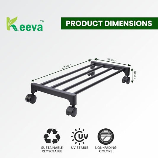 Keeva Plant Stand with Wheels, Planter Stand with Wheels for Flower Pots and Plant Pots (Rectangular-Pack of 4)