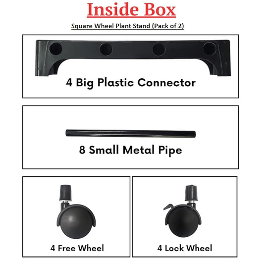 Keeva Plant Stand with Wheels, Planter Stand with Wheels for Flower Pots and Plant Pots (Square-Pack of 2)