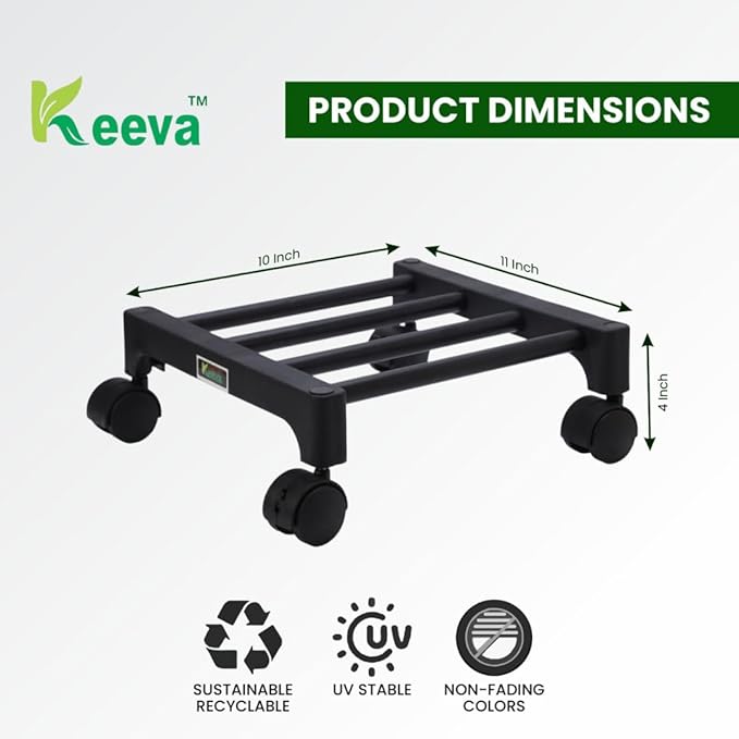 Keeva Plant Stand with Wheels, Planter Stand with Wheels for Flower Pots and Plant Pots (Square-Pack of 2)