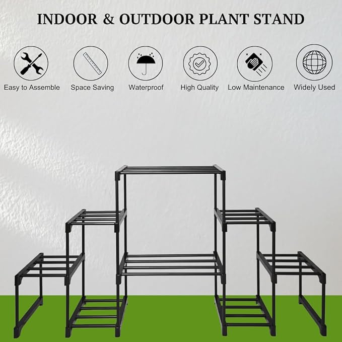 Keeva 8 Step Long Plant Stand (Black) For Balcony, Living Room, Flower Pot Gamla Stand Indoor/Outdoor, Planter Stand For Decor