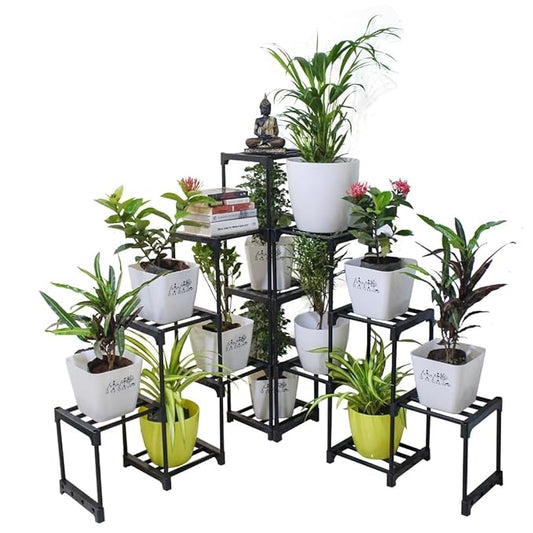 Keeva 13 Step Corner Metal Plant Stand (Black) For Balcony, Living Room, Flower Pot Gamla Stand Indoor/Outdoor, Planter Stand For Decor