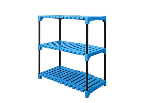 Keeva Multipurpose Plastic & Metal Storage Rack for Shoes Stand, Kids Rack, Cloth Rack, Book Shelves, Books Rack, Book Shelf, Kitchen Storage Rack, Multipurpose Rack (3 Step, Blue)