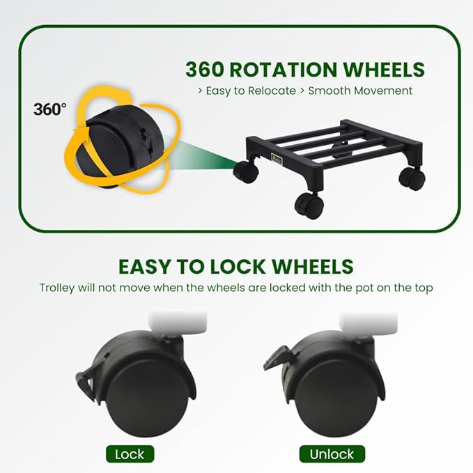 Keeva Plant Stand with Wheels, Planter Stand with Wheels for Flower Pots and Plant Pots (Square-Pack of 2)