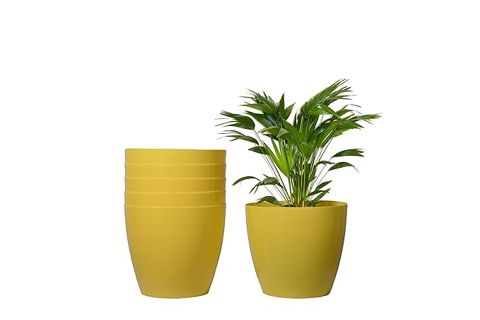 Keeva 6 Pcs 16 cm Plastic Glossy Round Planter for Home Garden | Garden and Home Decor Planter | Plastic Round Pot with 1 KG Polestar Organic Compost (Multiple Colors)