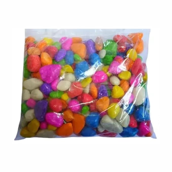 Keeva UV Treated Square Plastic Pot - 19.5 CM, Pack of 6 with Multicolor Pebbles 1 Kg (White)