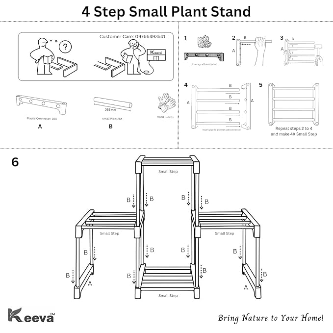 Keeva 4 Step Metal Plant Stand for Balcony Living Room Indoor Outdoor Plant Stand Foldable Display Rack Storage Rack for Patio Garden Yard