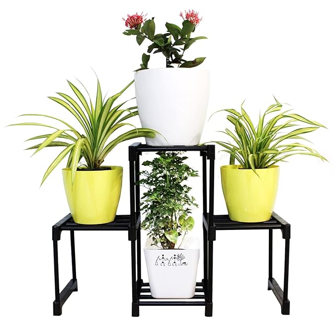 Keeva 4 Step Metal Plant Stand for Balcony Living Room Indoor Outdoor Plant Stand Foldable Display Rack Storage Rack for Patio Garden Yard