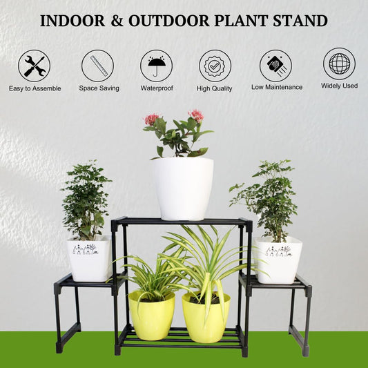 Keeva 4 Step Long Metal Plant Stand For Balcony, Living Room, Flower Pot Gamla Stand Indoor/Outdoor, Planter Stand For Decor